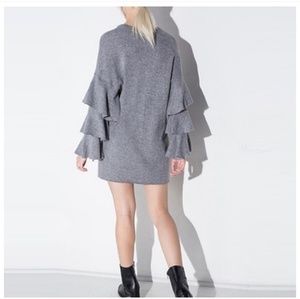 💜 GRAY LAYERED RUFFLE DRESS LONG  SLEEVE‎ SUPER SOFT SWEATER DRESS